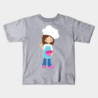 Baking, Baker, Pastry Chef, Cute Girl, Brown Hair Kids T-Shirt
